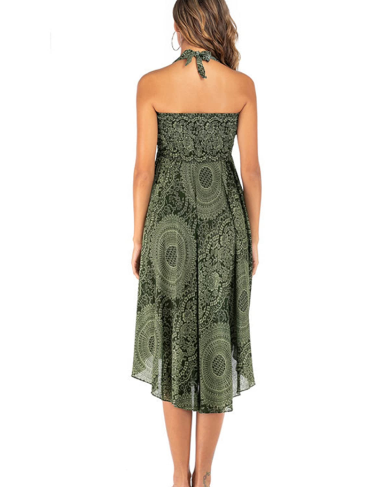 Dámské maxi šaty Sienna Robe Bohème – dlouhé 2v1 šaty s elastickým pasem a halter výstřihem
