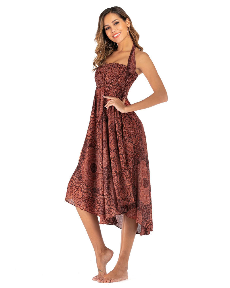 Dámské maxi šaty Sienna Robe Bohème – dlouhé 2v1 šaty s elastickým pasem a halter výstřihem