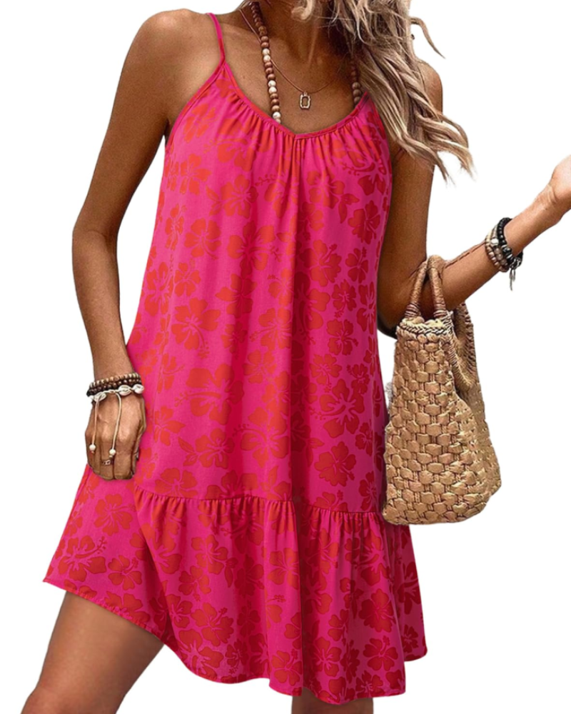 Vestido Daphne Robe Fleurie para mujer – Vestido mini bohemio con tirantes y escote en V