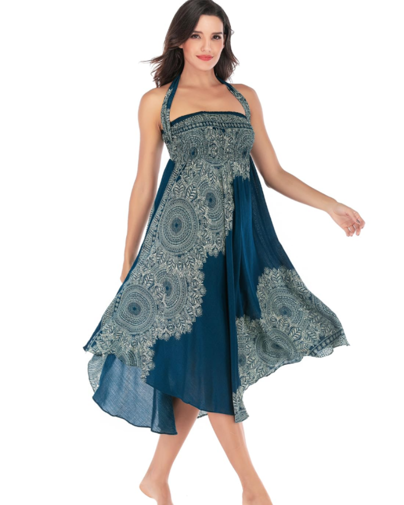 Dámské maxi šaty Sienna Robe Bohème – dlouhé 2v1 šaty s elastickým pasem a halter výstřihem