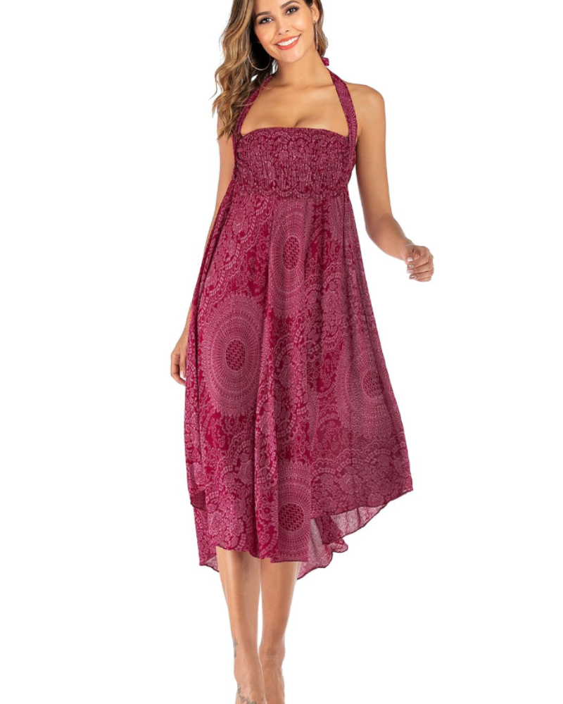 Dámské maxi šaty Sienna Robe Bohème – dlouhé 2v1 šaty s elastickým pasem a halter výstřihem