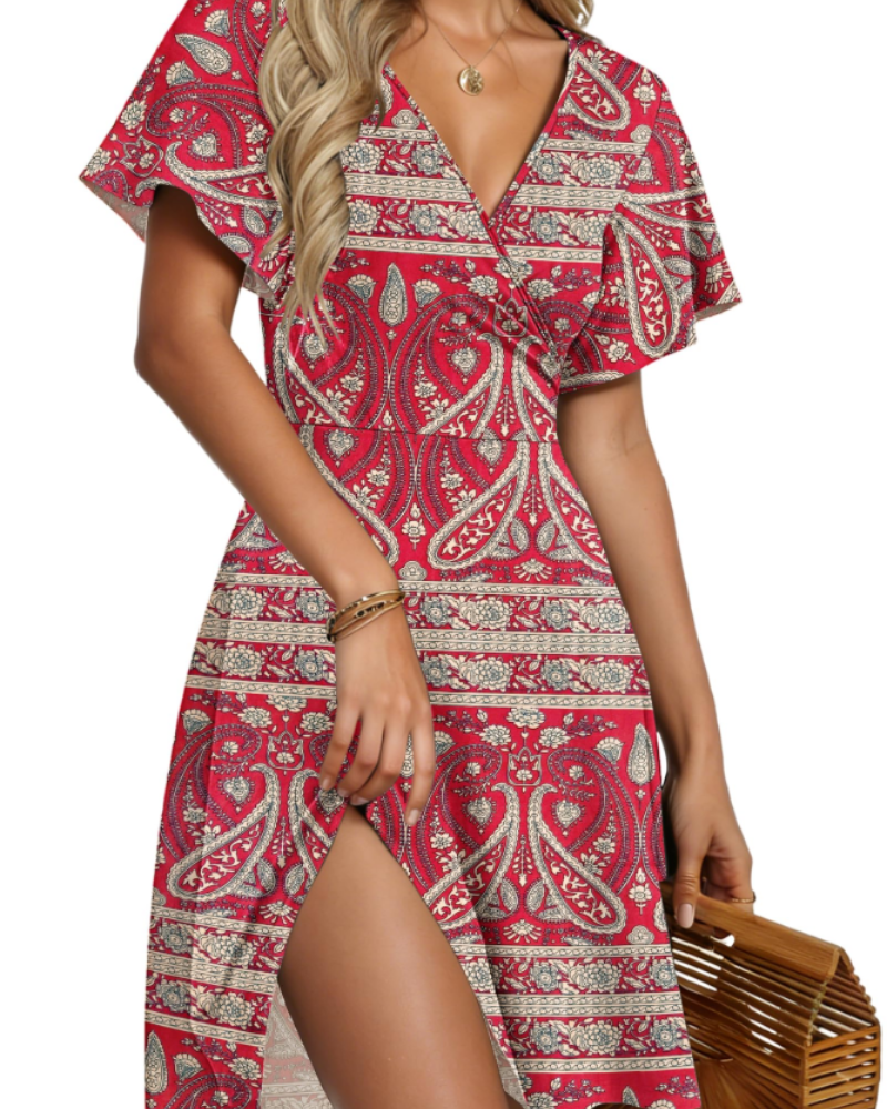 Ariana Robe Portefeuille Femme – Robe Col Croisé à Volants avec Poches