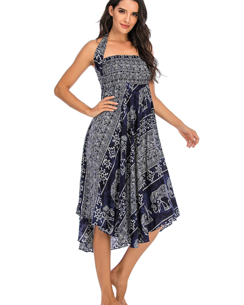 Dámské maxi šaty Sienna Robe Bohème – dlouhé 2v1 šaty s elastickým pasem a halter výstřihem