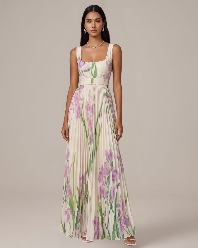 Wren Robe Maxi Fleurie Femme – Robe Longue Plissée Imprimé Floral Élégant et Fluide