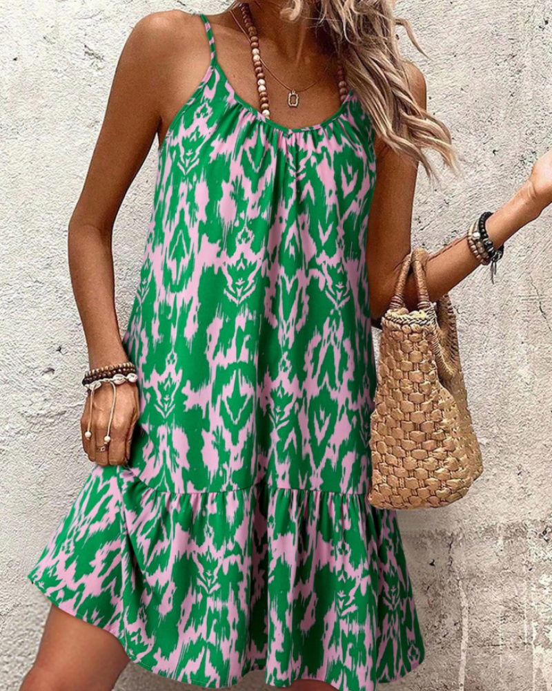 Vestido Daphne Robe Fleurie para mujer – Vestido mini bohemio con tirantes y escote en V