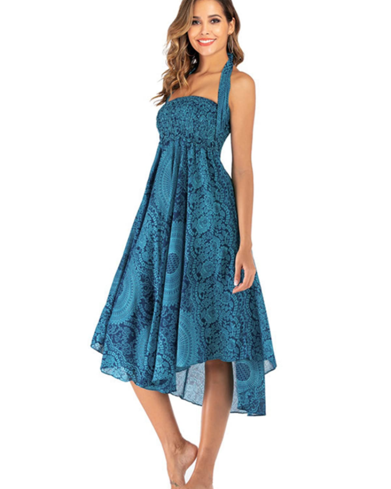 Dámské maxi šaty Sienna Robe Bohème – dlouhé 2v1 šaty s elastickým pasem a halter výstřihem