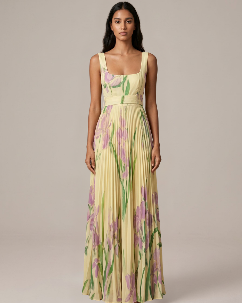 Wren Robe Maxi Fleurie Femme – Robe Longue Plissée Imprimé Floral Élégant et Fluide