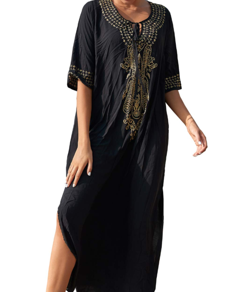 Solea Dámský Kaftan – Vyšívané Lehoučké Bohémské Plážové Šaty ve Velikosti Plus Letní Překrytí