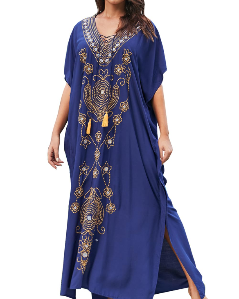 Solea Dámský Kaftan – Vyšívané Lehoučké Bohémské Plážové Šaty ve Velikosti Plus Letní Překrytí