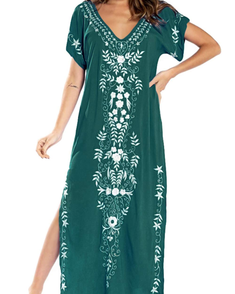 Solea Dámský Kaftan – Vyšívané Lehoučké Bohémské Plážové Šaty ve Velikosti Plus Letní Překrytí