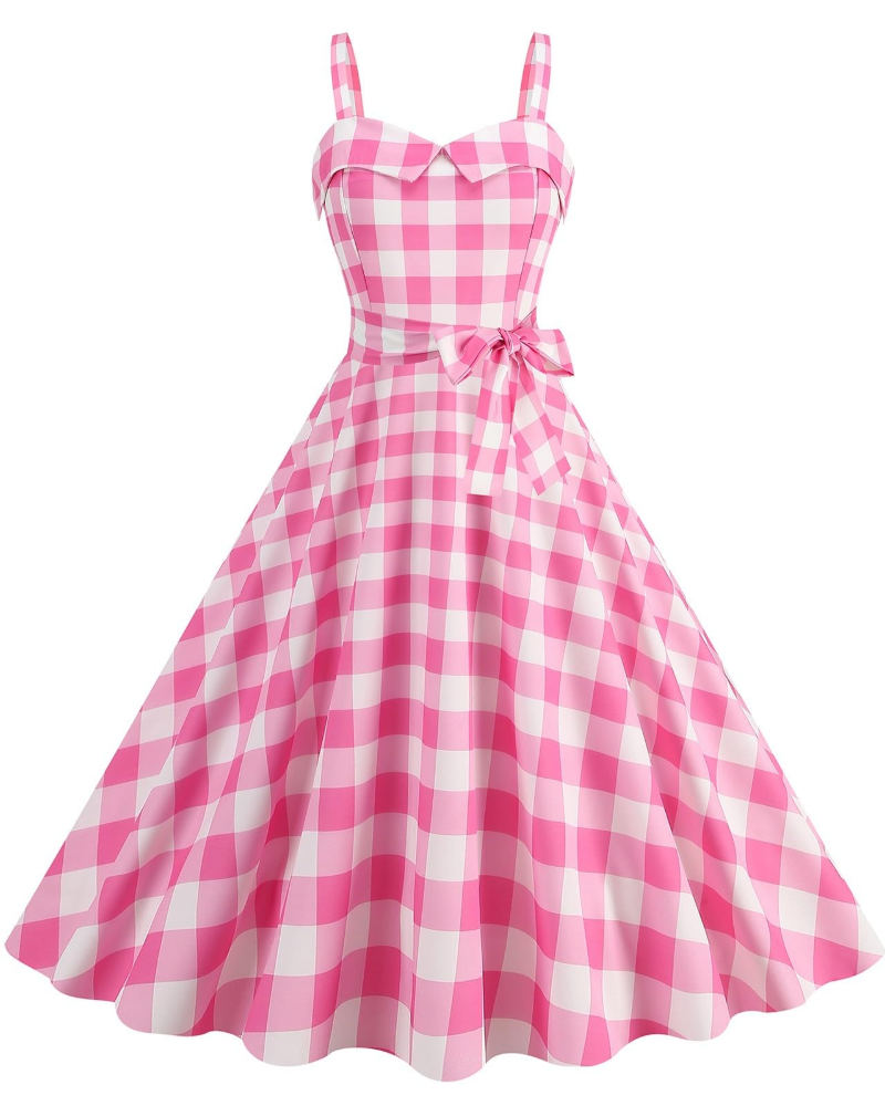 Rosie Robe Femme – Robe Midi Vintage Pois Col V Sans Manches Taille Haute Rockabilly Chic