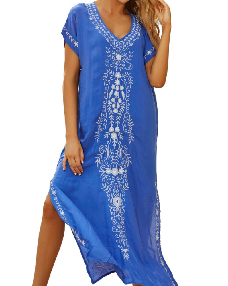 Solea Dámský Kaftan – Vyšívané Lehoučké Bohémské Plážové Šaty ve Velikosti Plus Letní Překrytí