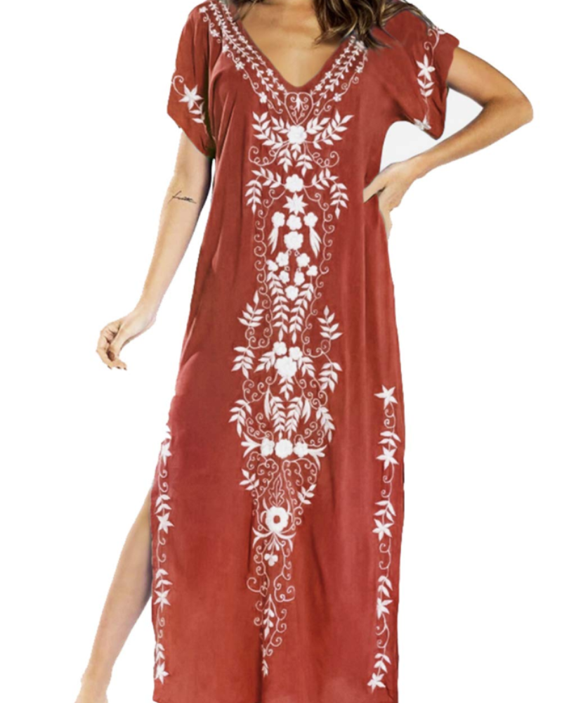 Solea Dámský Kaftan – Vyšívané Lehoučké Bohémské Plážové Šaty ve Velikosti Plus Letní Překrytí
