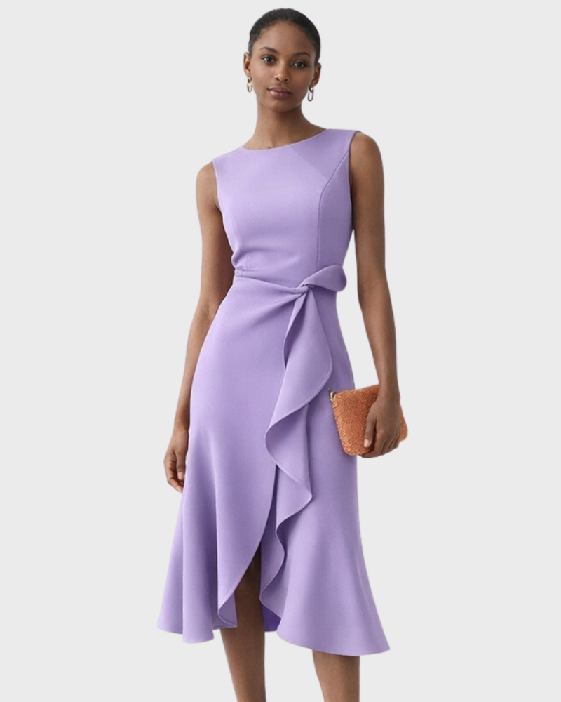 Ivy Robe Midi Femme – Sans Manches, Taille Nouée & Coupe Évasée Élégante