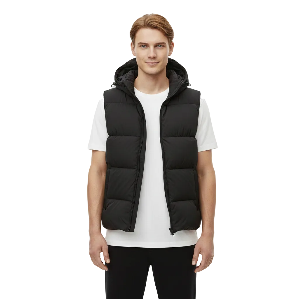 Echo Men's Quilted Vest with Removable Hood – Regular Fit & Modern Style