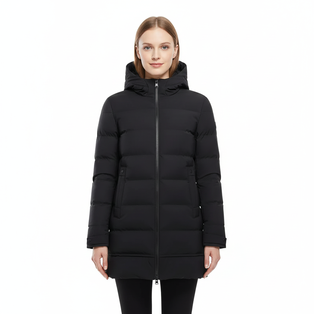 Emily Manteau de Invierno Largo para Mujer Acolchado con Capucha – Aislamiento Térmico y Estilo Moderno