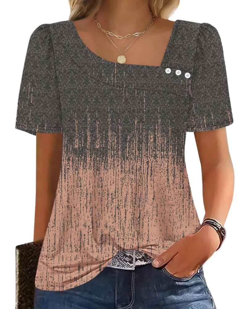 Emina Damen Top – Knopfleiste am quadratischen Ausschnitt, kurze Puffärmel & eleganter Casual-Stil