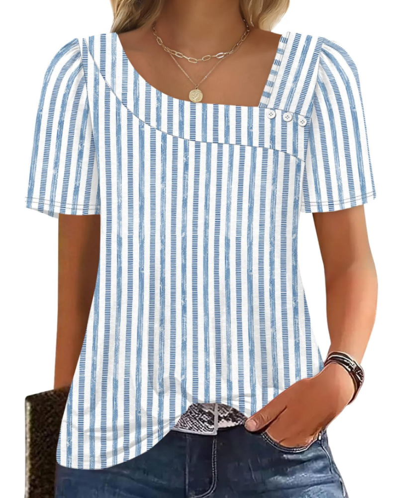 Emina Damen Top – Knopfleiste am quadratischen Ausschnitt, kurze Puffärmel & eleganter Casual-Stil