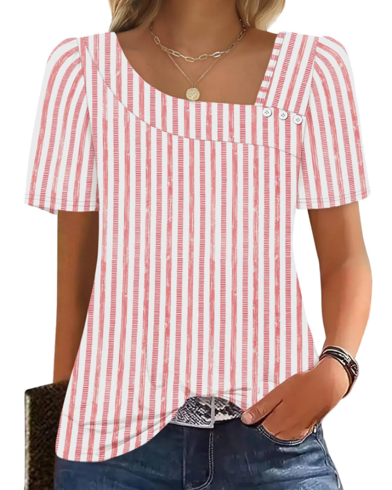 Emina Damen Top – Knopfleiste am quadratischen Ausschnitt, kurze Puffärmel & eleganter Casual-Stil