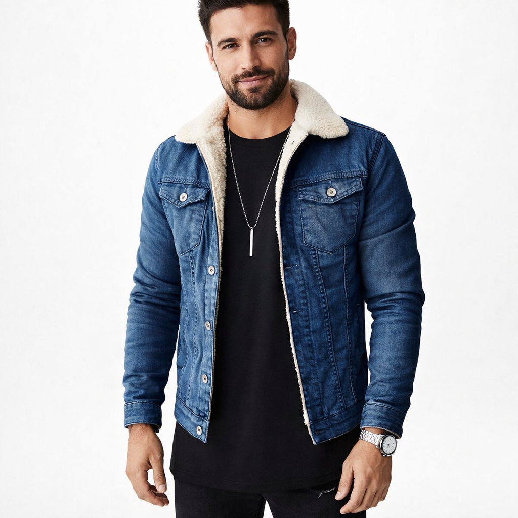 Eulo Casaco de Ganga Homem – Casaco Denim Forrado a Polar com Gola Clássica de Lapela