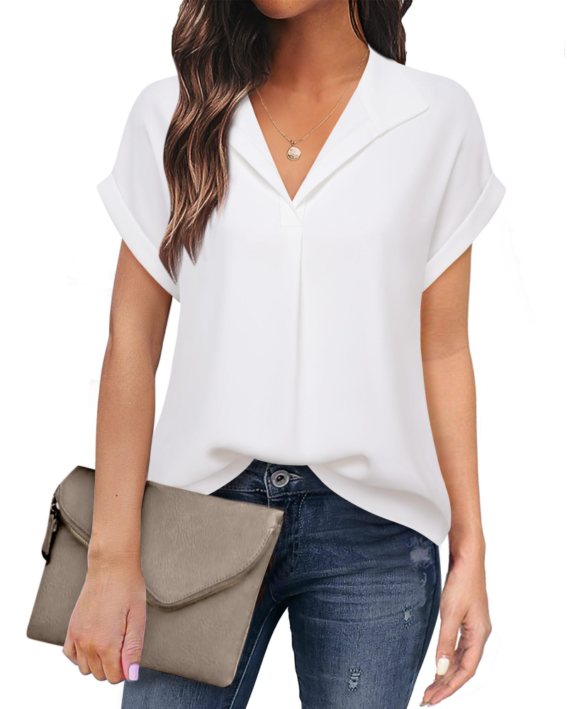 Eluna Dámská Halenka – Lehká Halenka z Mušelínu s Výstřihem do V Elegantní Business Casual