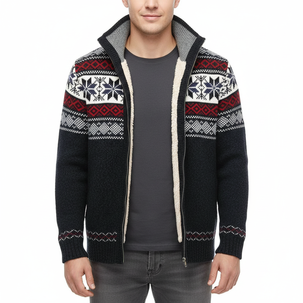 Moris Gilet in Pile Uomo – Giacca Jacquard Invernale con Collo Alto e Motivi Scandinavi