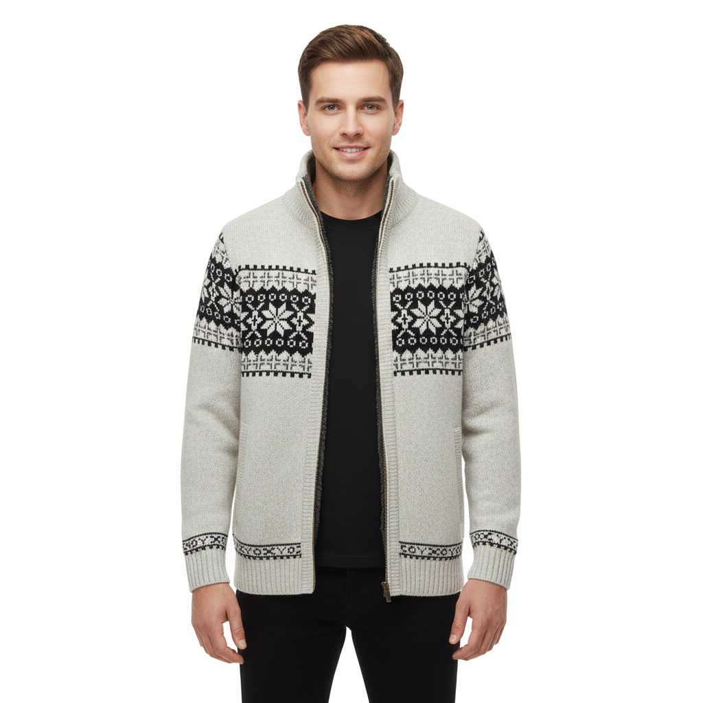 Moris Gilet in Pile Uomo – Giacca Jacquard Invernale con Collo Alto e Motivi Scandinavi