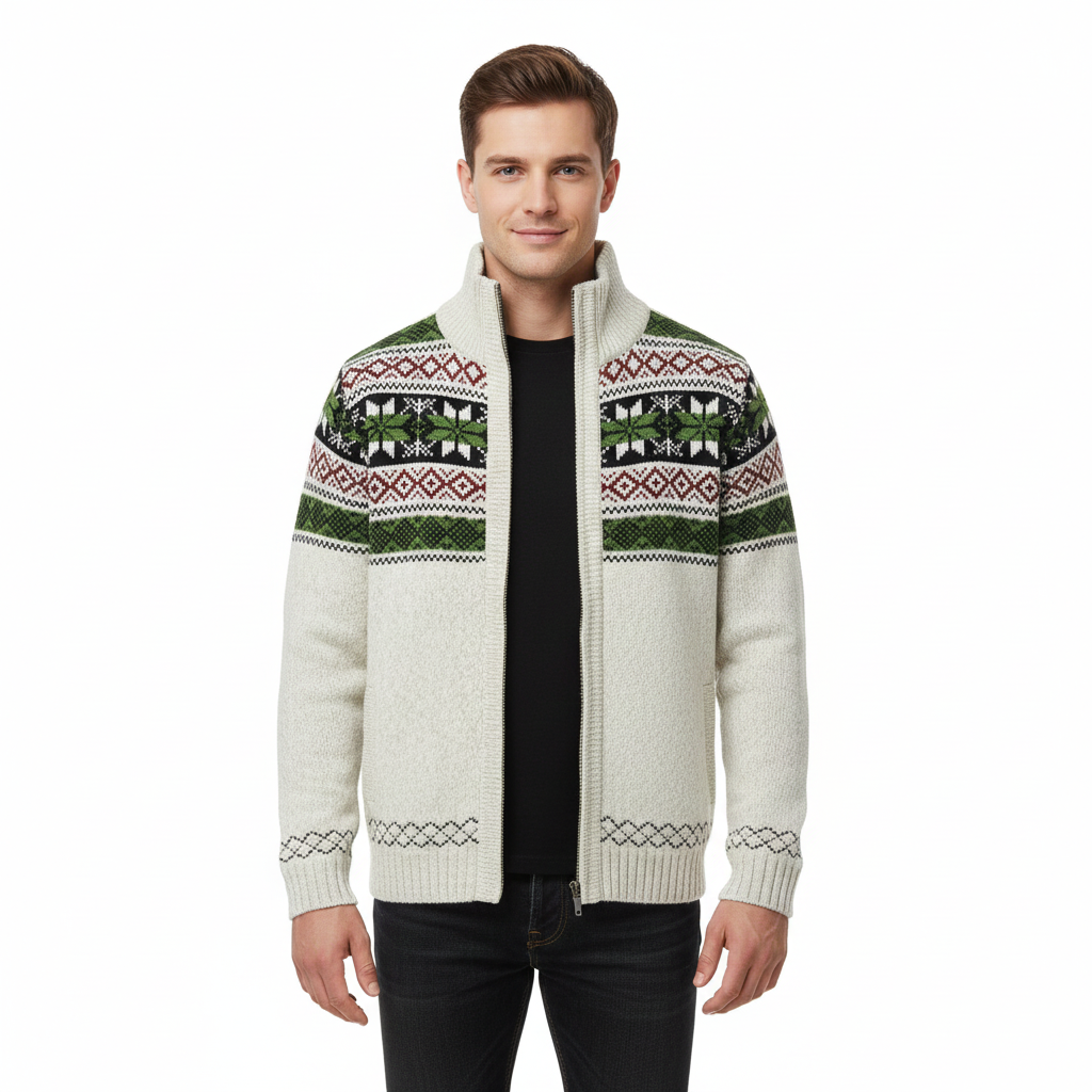 Moris Gilet in Pile Uomo – Giacca Jacquard Invernale con Collo Alto e Motivi Scandinavi