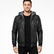 Filipo Veste en Cuir Homme avec Capuche – Blouson Moderne Coupe Normale au Style Urbain
