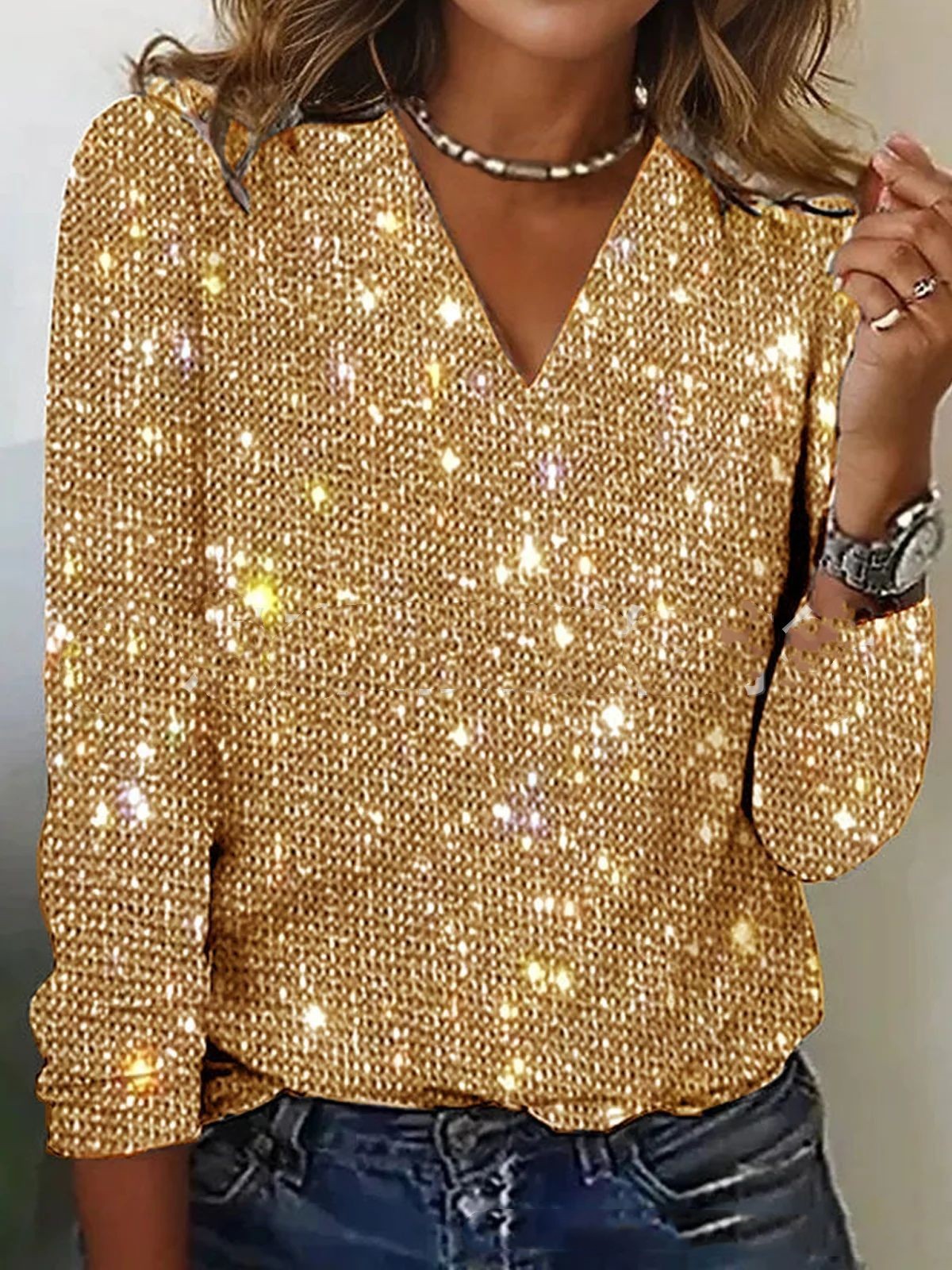 Zane Original Women's V-Neck Blouse – Elegant Lightweight Sparkly Blouse for Spring & Summer