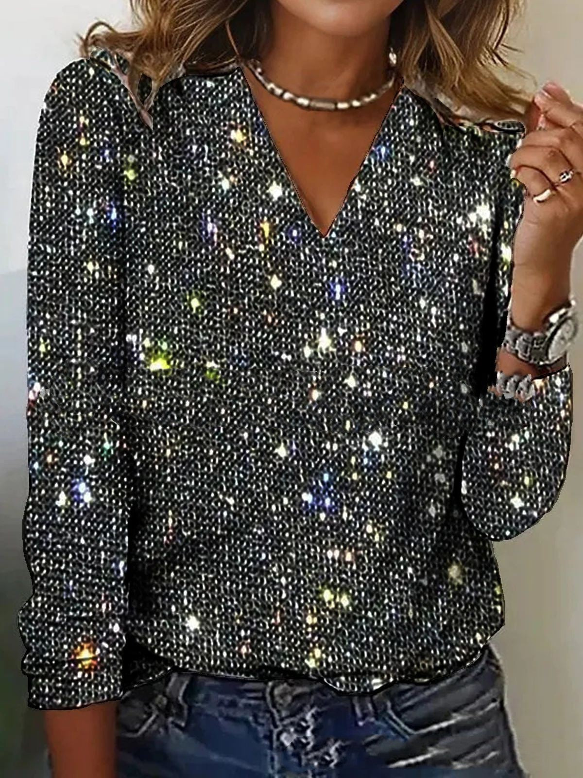 Zane Original Women's V-Neck Blouse – Elegant Lightweight Sparkly Blouse for Spring & Summer