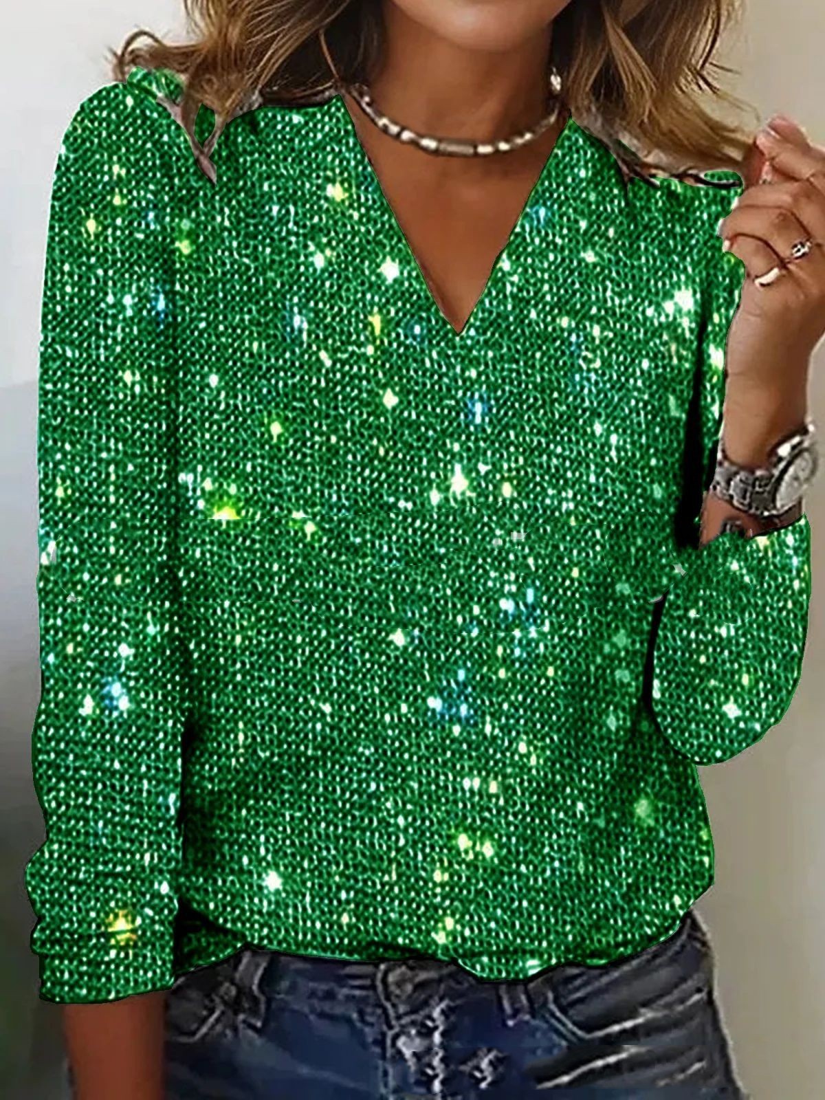 Zane Original Women's V-Neck Blouse – Elegant Lightweight Sparkly Blouse for Spring & Summer