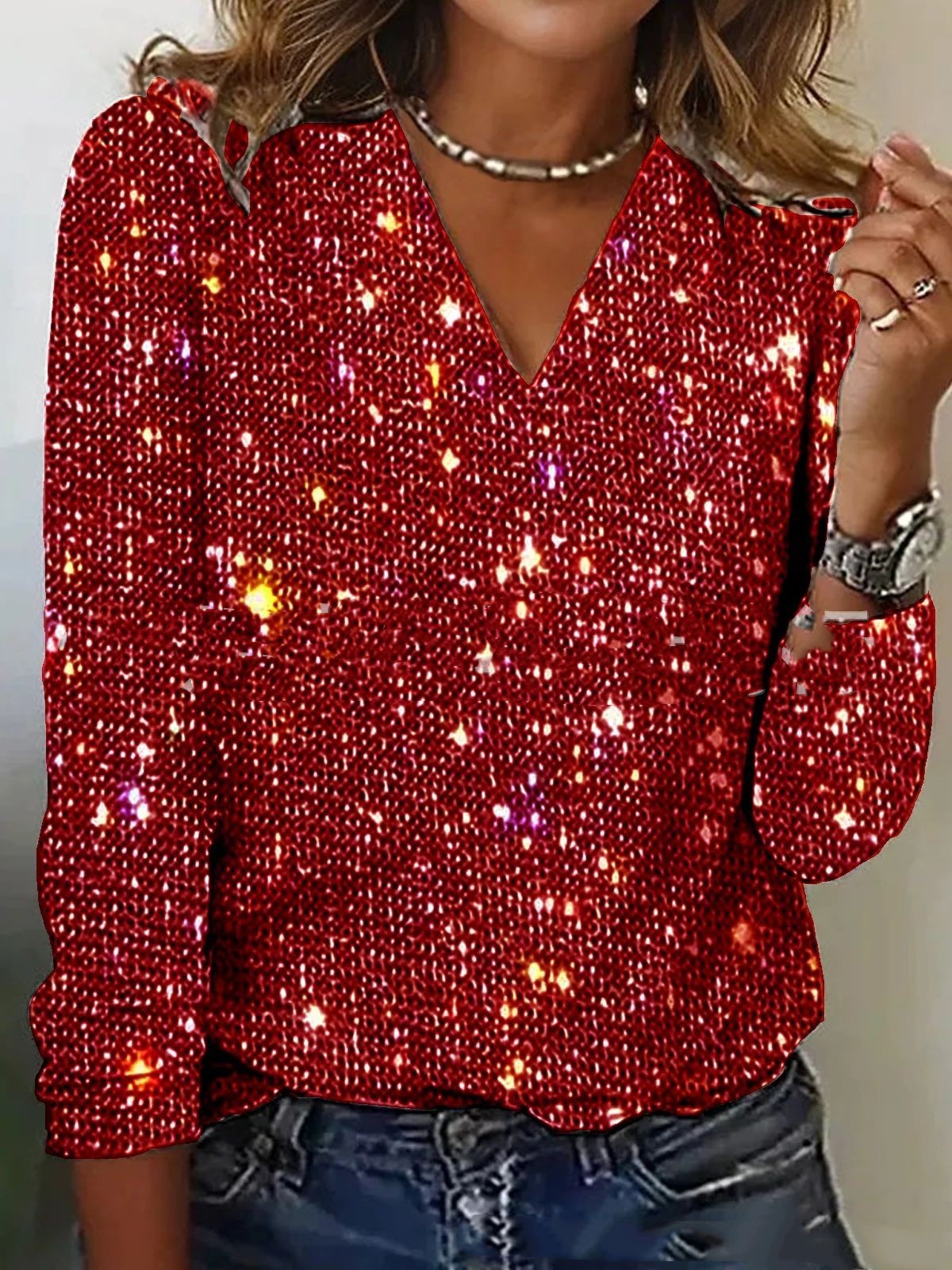 Zane Original Women's V-Neck Blouse – Elegant Lightweight Sparkly Blouse for Spring & Summer