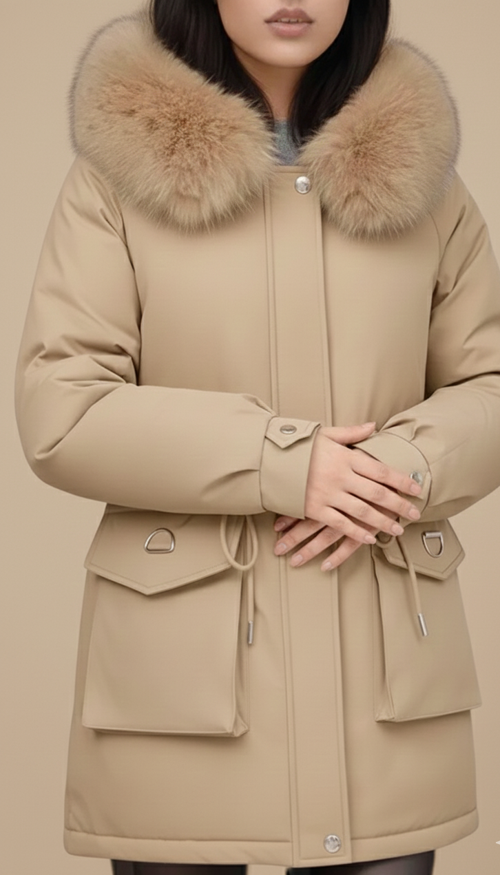 Belise Casaco de Inverno Mulher – Casaco Acolchoado Elegante com Gola Removível e Cintura Ajustável