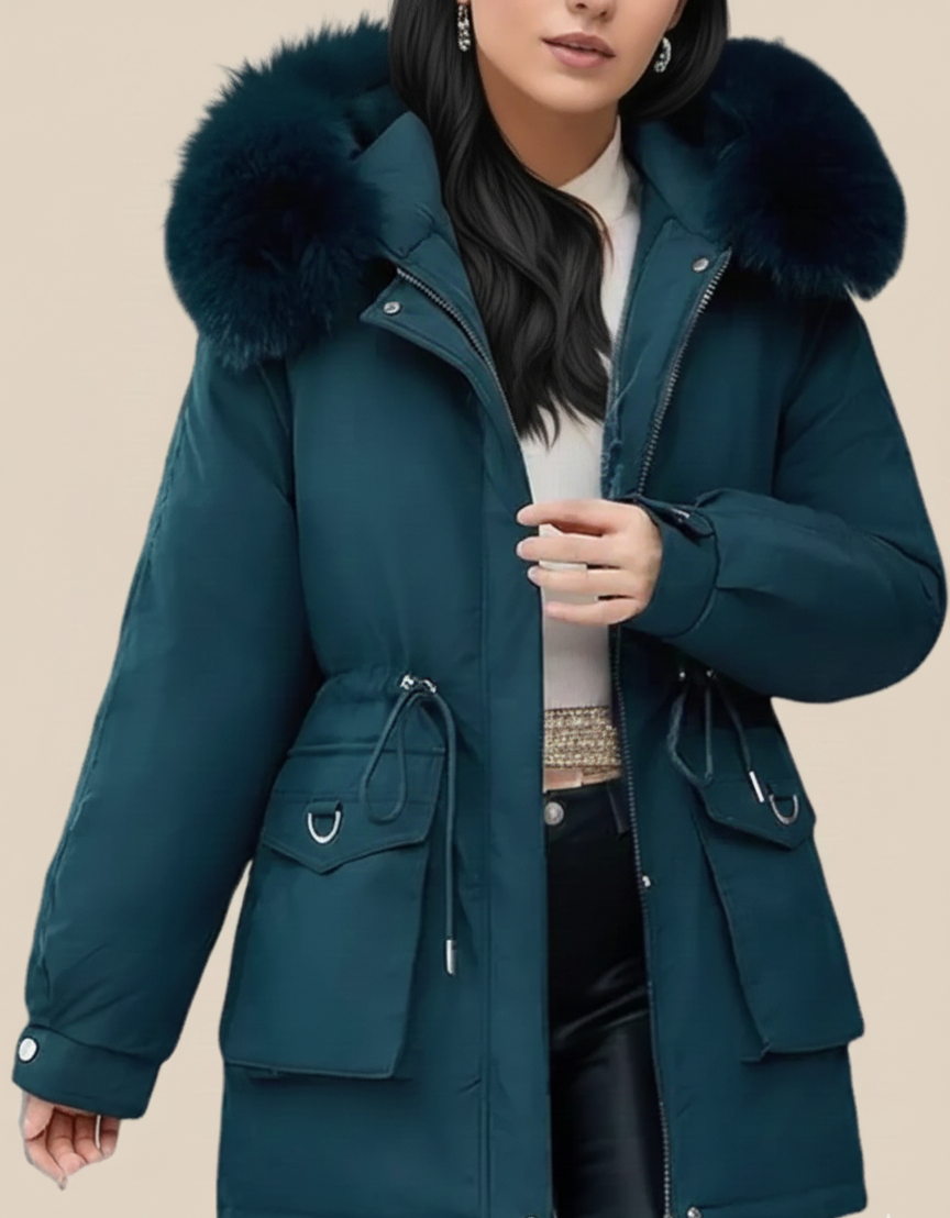 Belise Casaco de Inverno Mulher – Casaco Acolchoado Elegante com Gola Removível e Cintura Ajustável