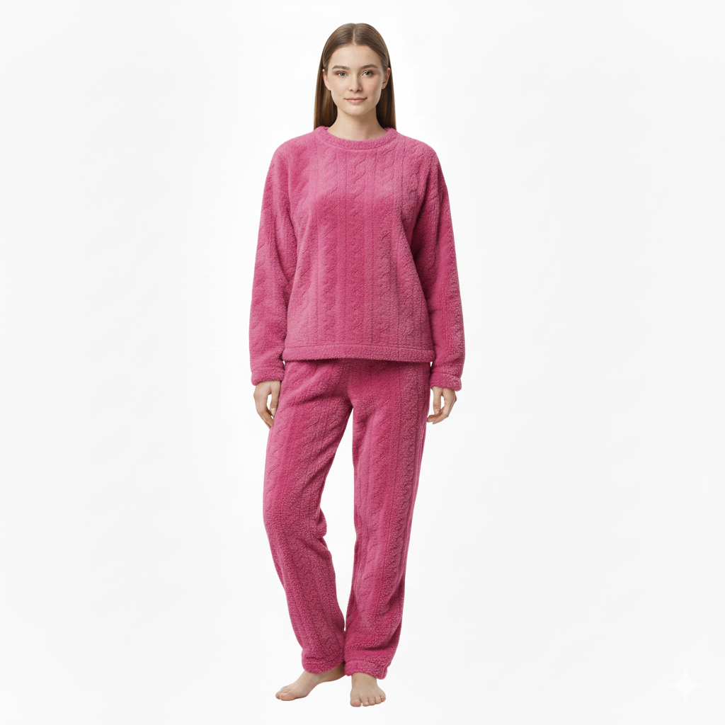 Pijama Unisex Jheyda WinterSoft din Fleece Coral – Set Cald și Moale pentru Iarnă și Relaxare