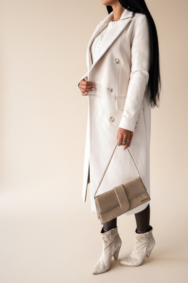 Ludy Manteau Long en Laine Femme – Manteau Élégant Double Boutonnage Coupe Droite
