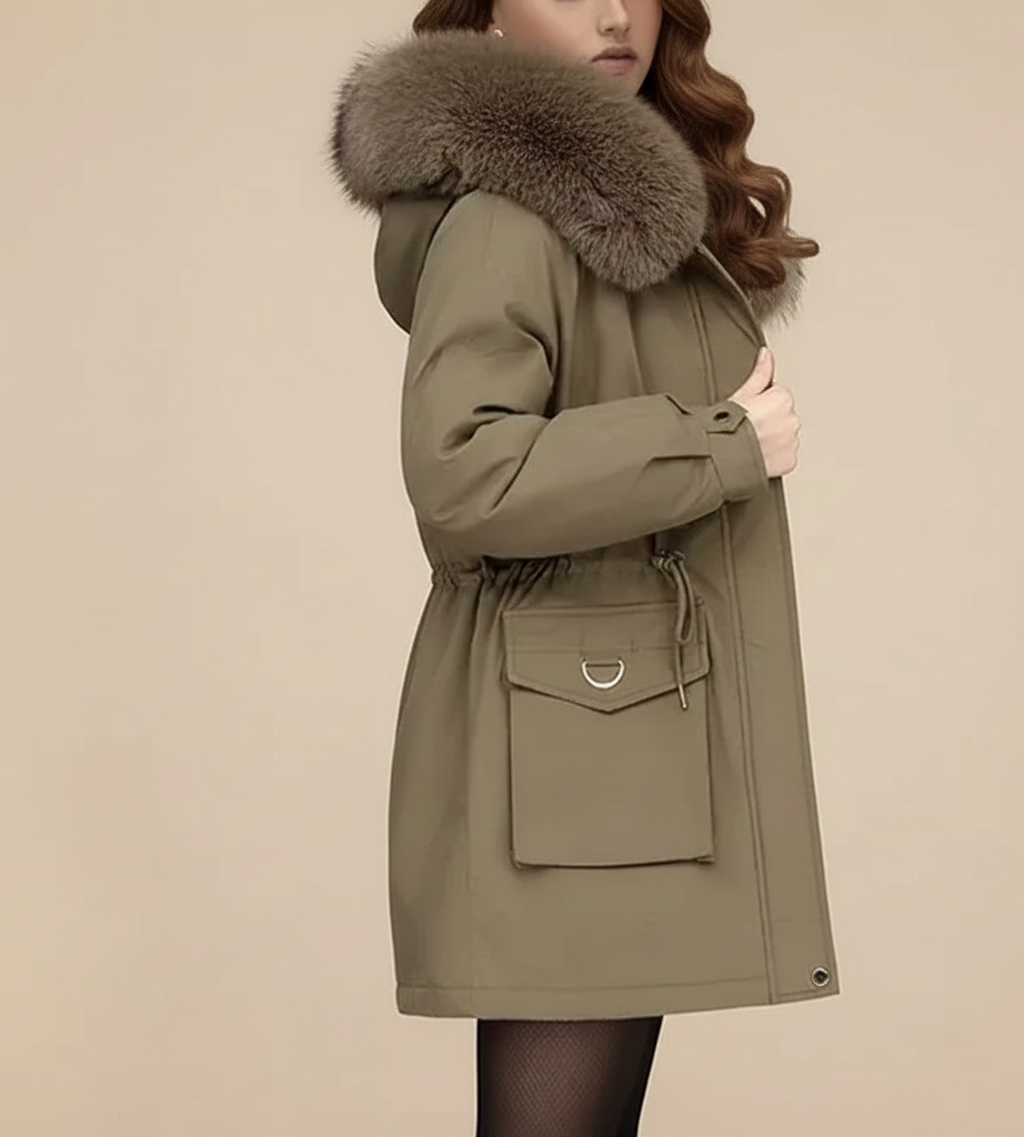Belise Casaco de Inverno Mulher – Casaco Acolchoado Elegante com Gola Removível e Cintura Ajustável