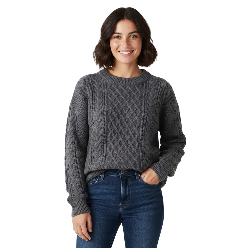 Avey Pull Unisex – Miękki Sweter z Warkoczowym Wzorem, Okrągłym Kołnierzem i Komfortowym Krojem