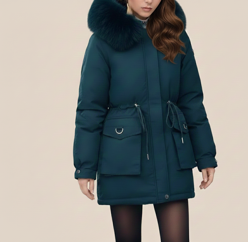 Belise Casaco de Inverno Mulher – Casaco Acolchoado Elegante com Gola Removível e Cintura Ajustável