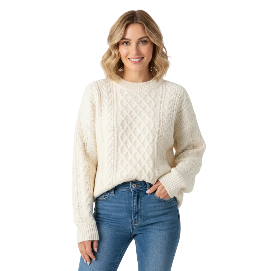 Avey Pull Unisex – Miękki Sweter z Warkoczowym Wzorem, Okrągłym Kołnierzem i Komfortowym Krojem