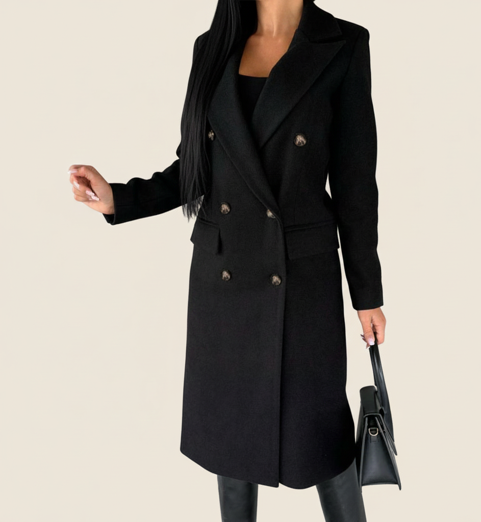 Ludy Manteau Long en Laine Femme – Manteau Élégant Double Boutonnage Coupe Droite