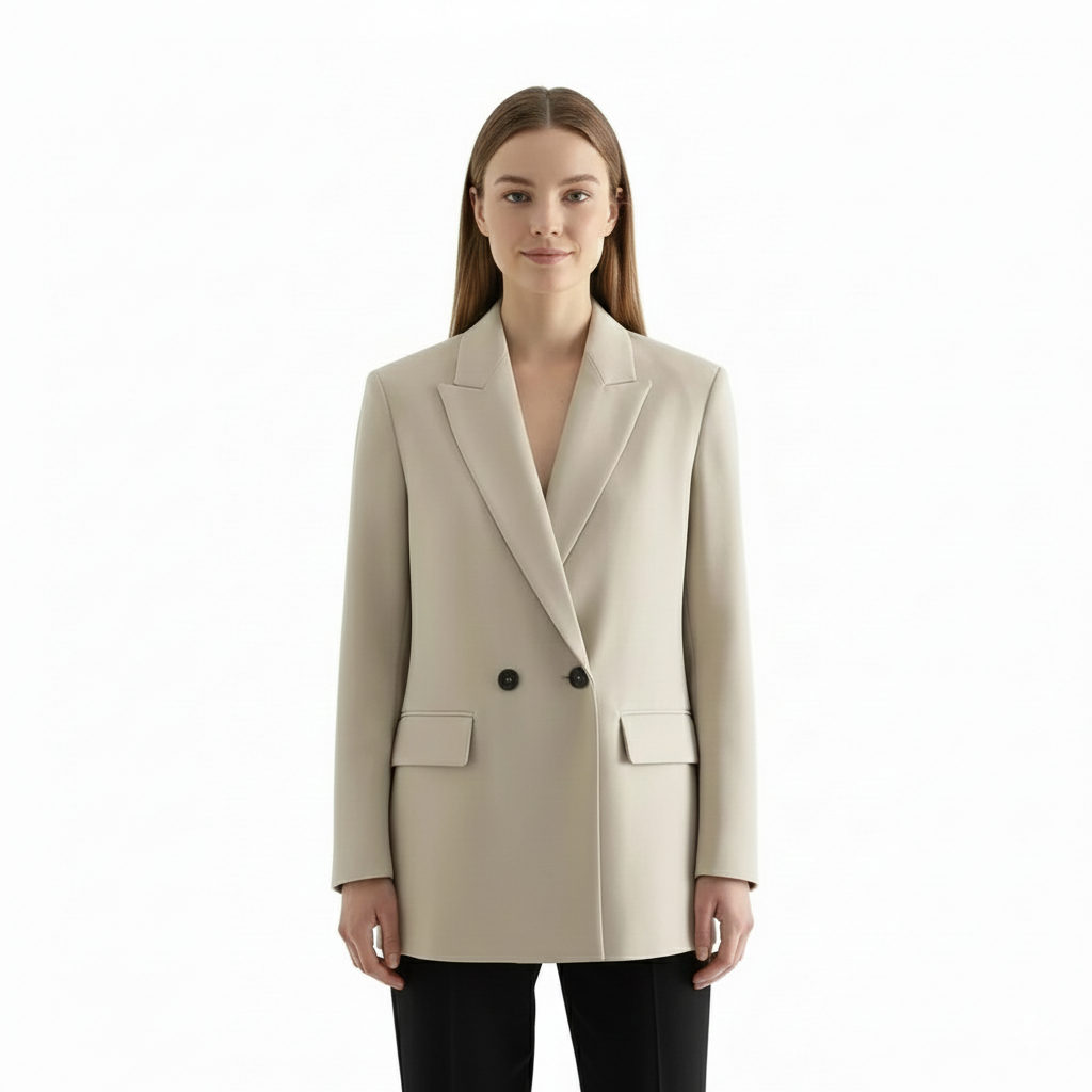 Genai Casaco Blazer Oversize Mulher – Corte Longo Elegante com Duplo Botão
