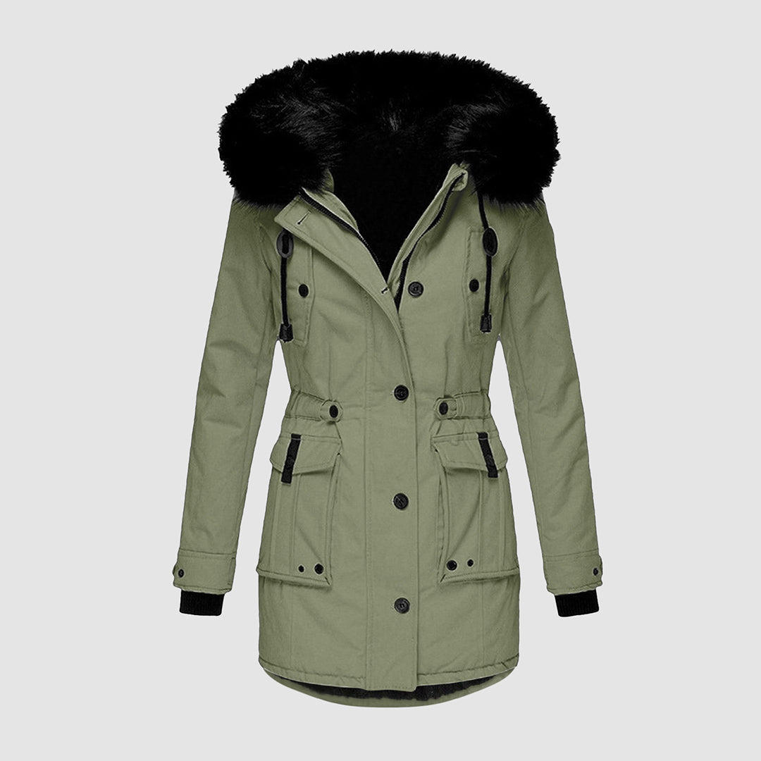 Parka Nori Mujer Elegante – Abrigo de Invierno con Capucha y Cuello de Piel Sintética