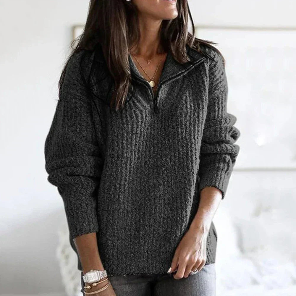 Macy Pull Femme – Demi-Zip pohodlný s volným střihem a žebrovanými detaily