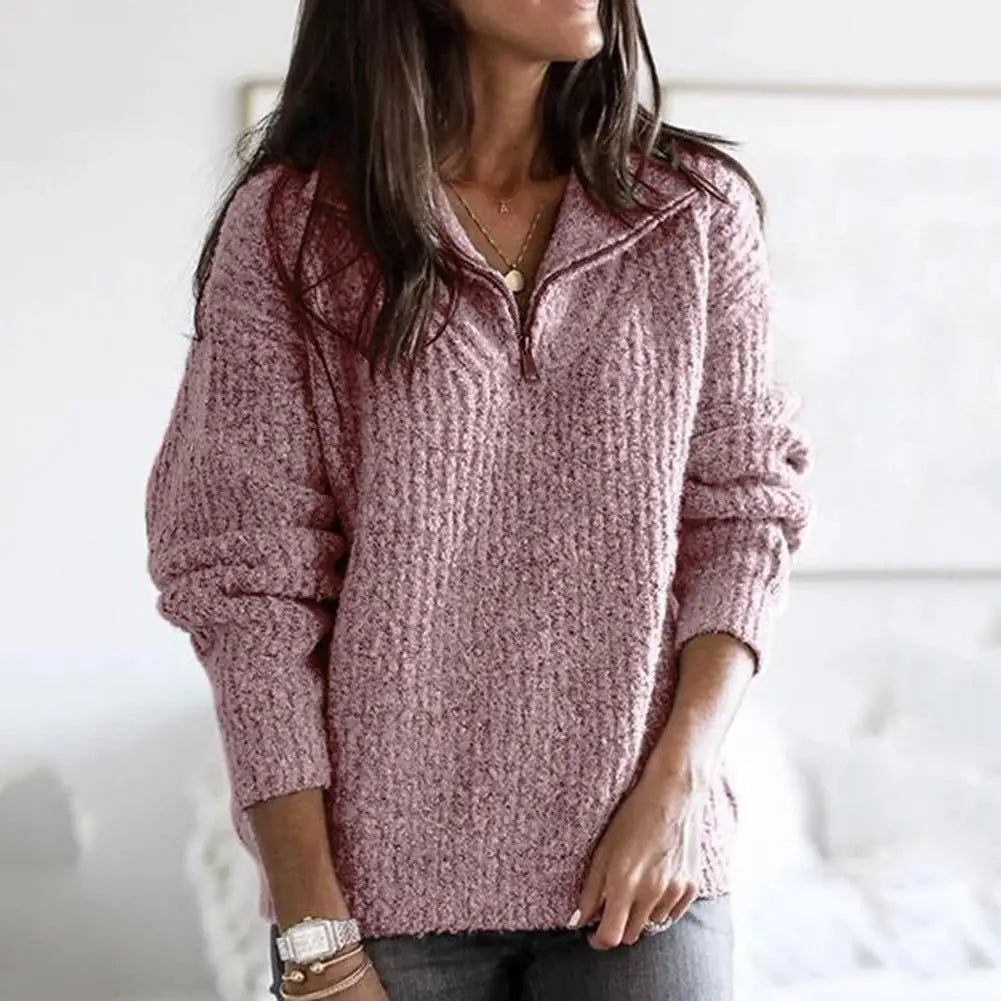 Macy Pull Femme – Demi-Zip pohodlný s volným střihem a žebrovanými detaily