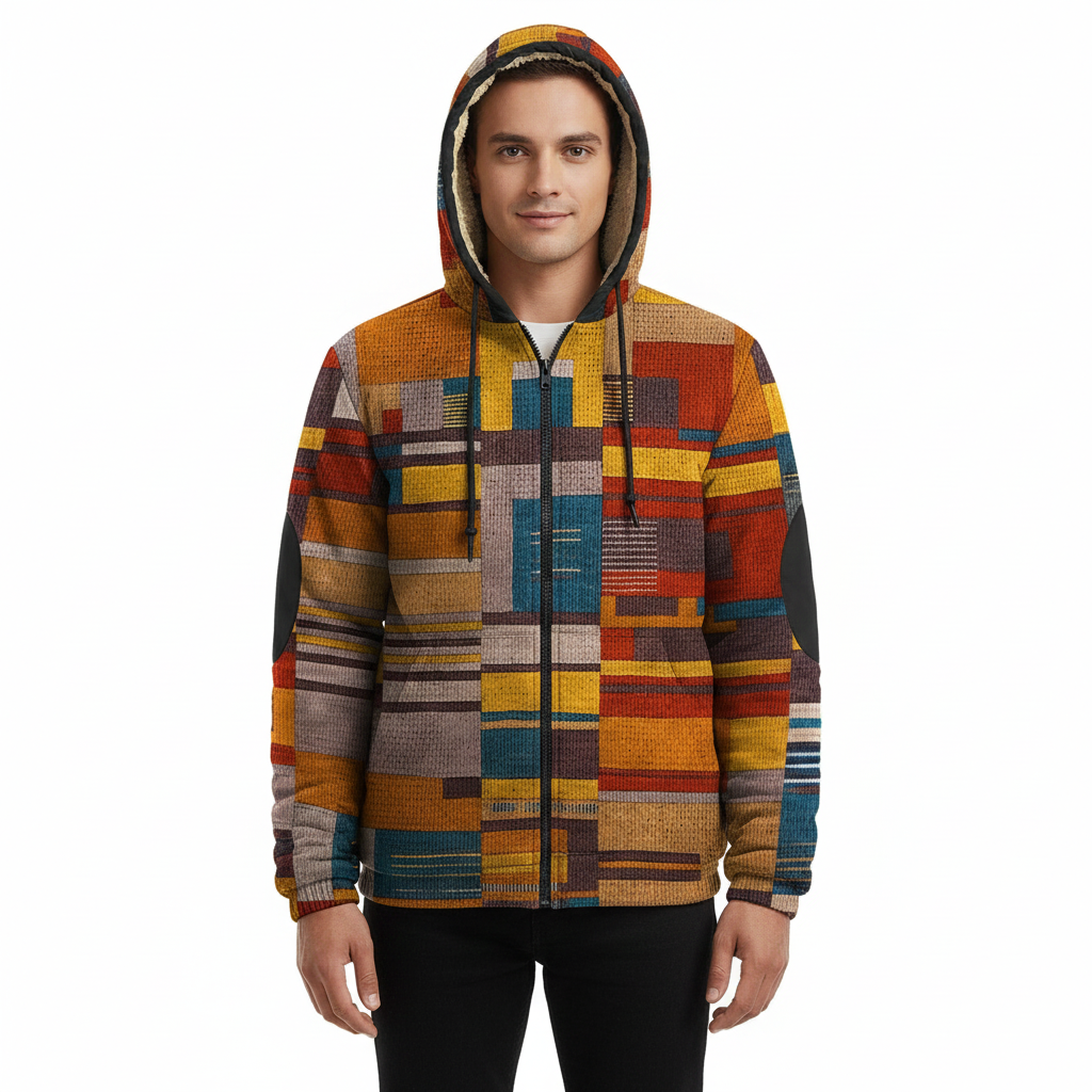 Jameson Herren Patchwork-Weste – Fleecejacke mit Kapuze, bequemer Schnitt & urbaner Stil