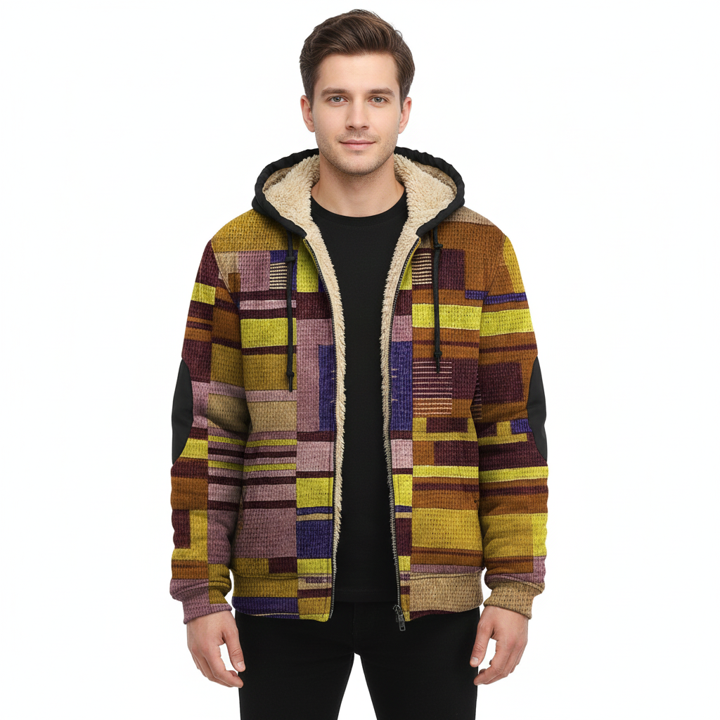 Jameson Herren Patchwork-Weste – Fleecejacke mit Kapuze, bequemer Schnitt & urbaner Stil