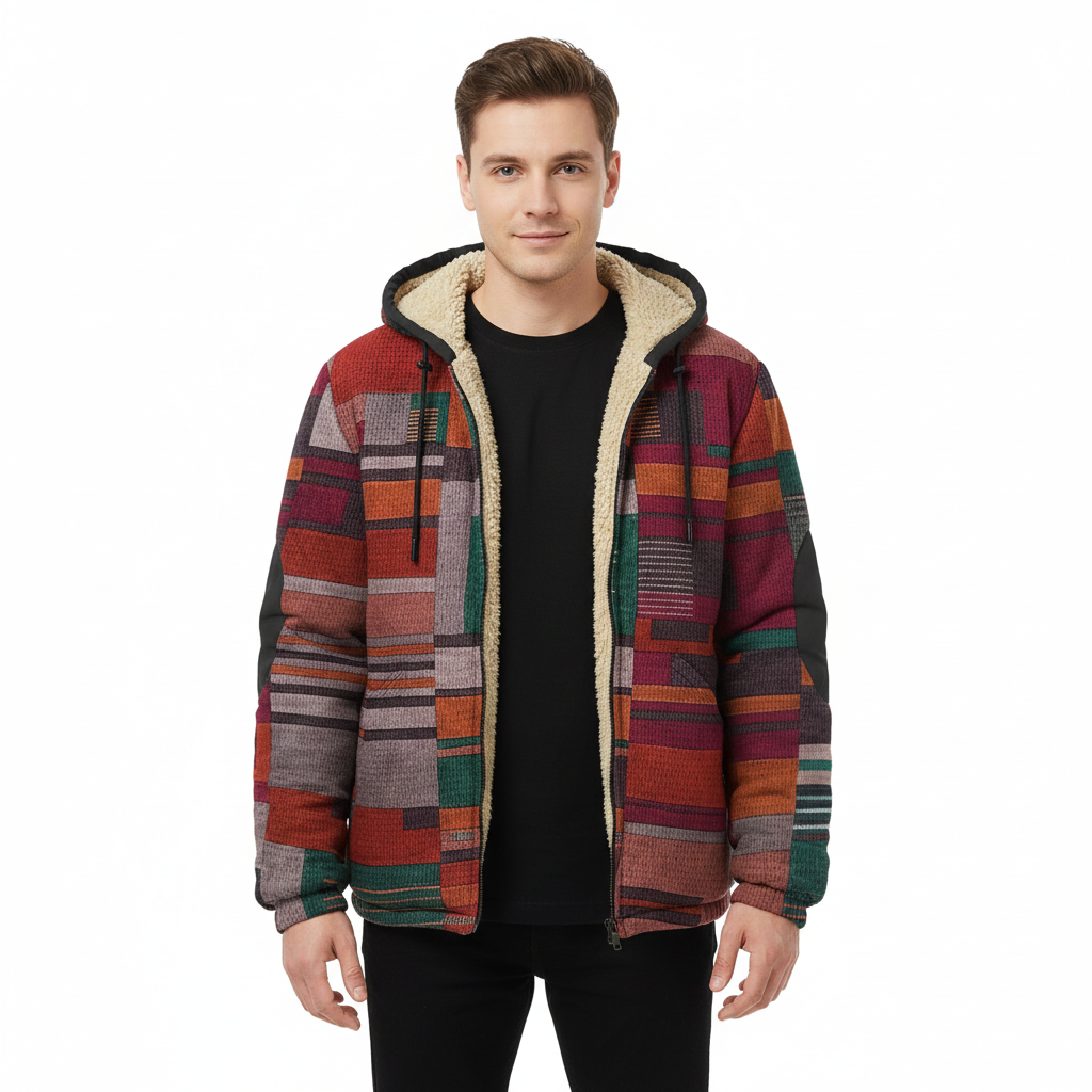 Jameson Herre Patchwork Vest – Fleecejakke med Hætte, Komfortabel Pasform & Urban Stil