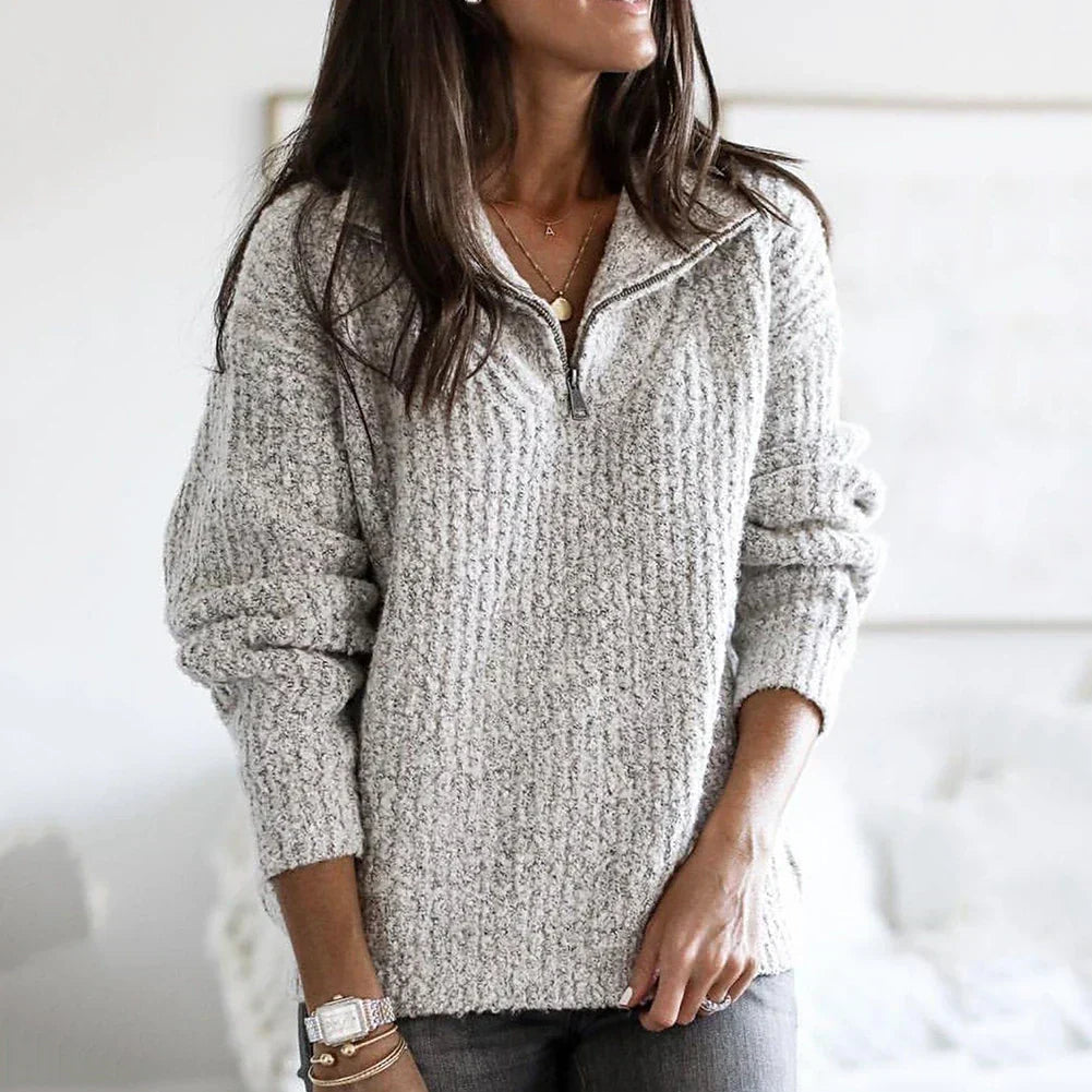 Macy Pull Femme – Demi-Zip pohodlný s volným střihem a žebrovanými detaily